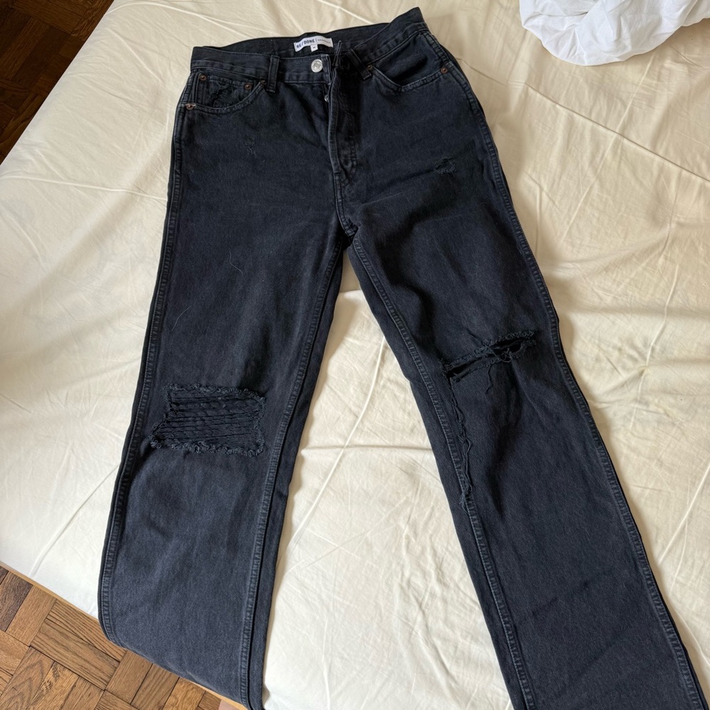 Re/Done washed Black Straight-Leg Jeans with Distressed details